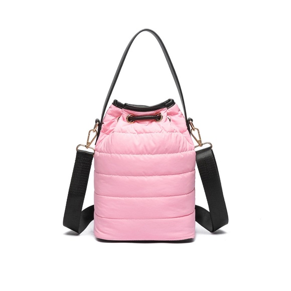 LIKE DREAMS LUCKY QUILTED PUFFER BUCKET CROSSBODY TOTE BAG BABY PINK NWT - Picture 3 of 7